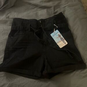 Black high waisted jean shorts with tie, never worn, still has tags!